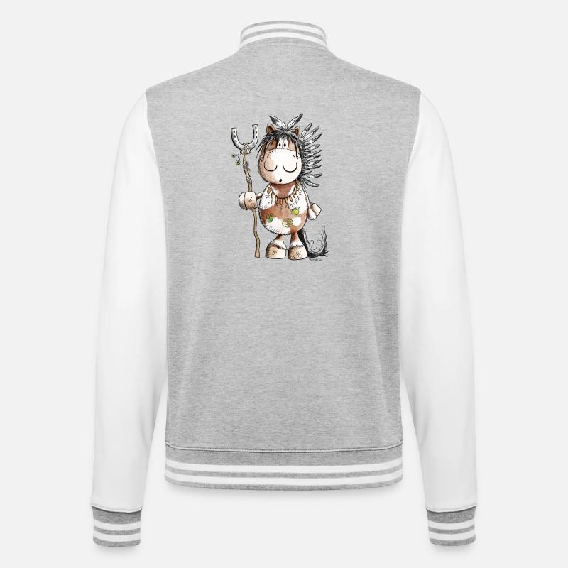 Häuptling Pferd Mit Indianer Federschmuck - College-Sweatjacke - Grau meliert/Weiß