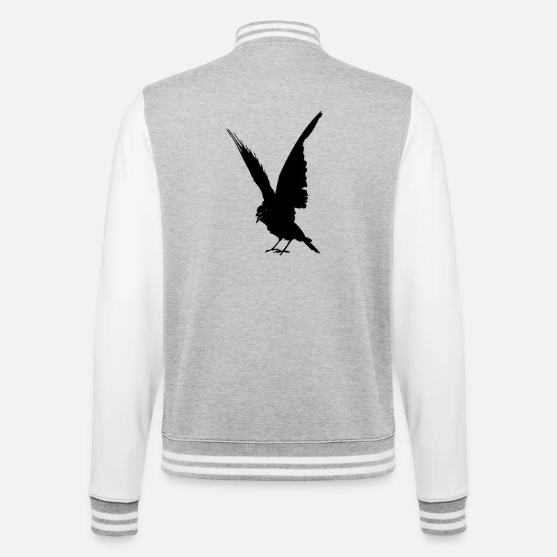 Schwarze Vogelkrähe oder Rabenschattenfigur - College-Sweatjacke - Grau meliert/Weiß