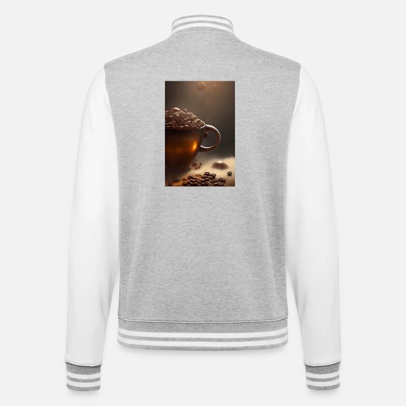 Café, granos de café - Cazadora universitaria - gris jaspeado/blanco