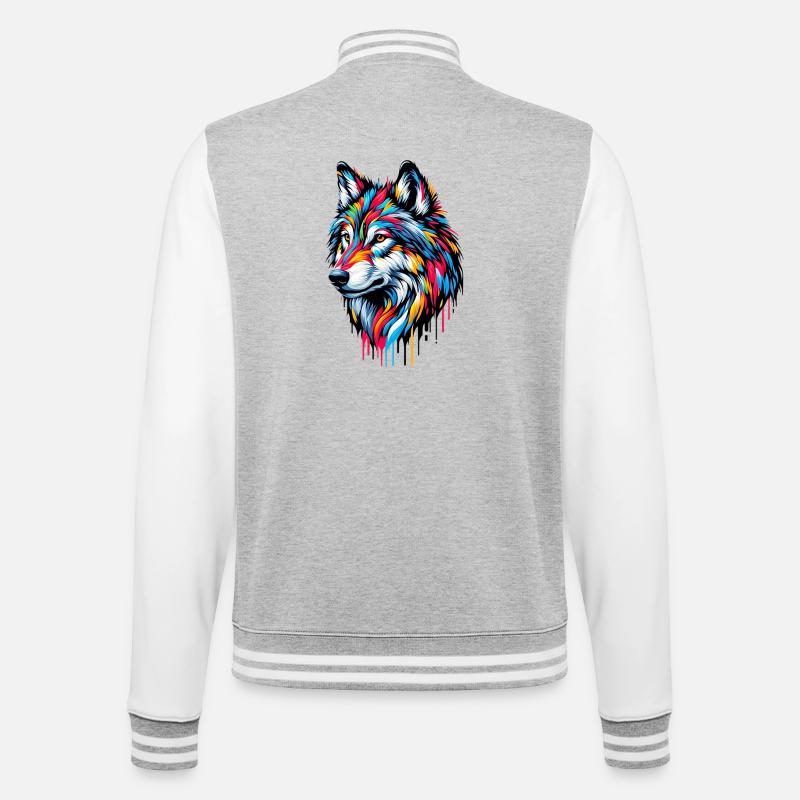 Wolf - College-Sweatjacke - Grau meliert/Weiß