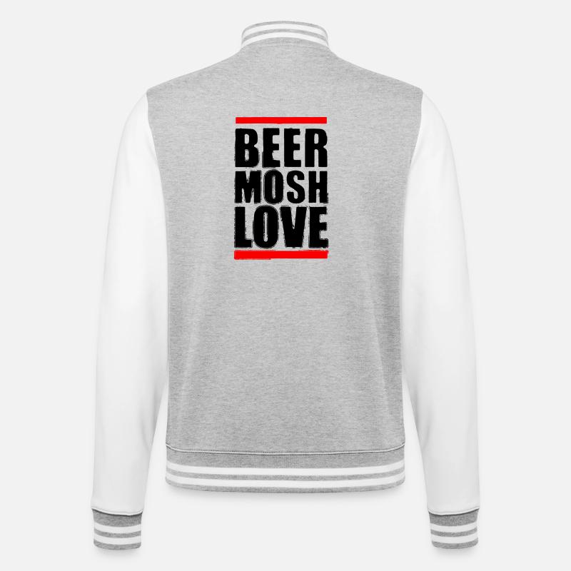 Bier Mosh Liebe Schwarzer Buchstabe - College-Sweatjacke - Grau meliert/Weiß