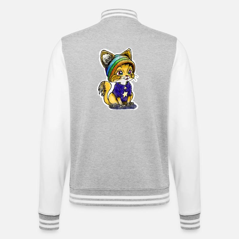 Regenbogen-Kätzchen - College-Sweatjacke - Grau meliert/Weiß