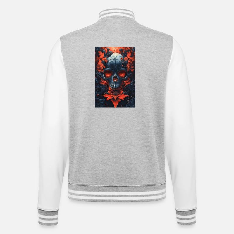 Blutrote Blüten Schädelkunst - College-Sweatjacke - Grau meliert/Weiß