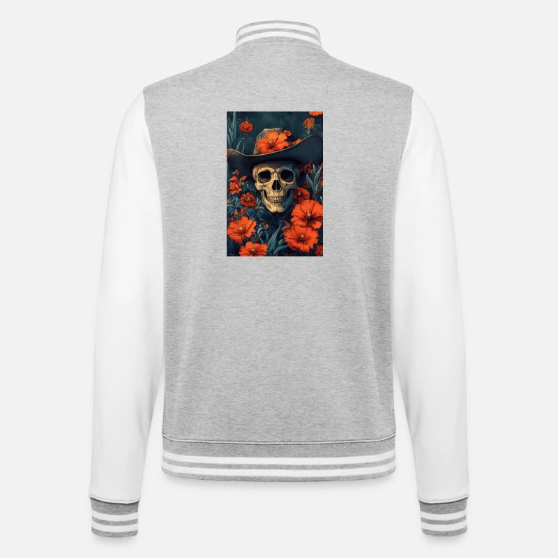 Sombrero squelette dans une mer de fleurs - Veste Teddy - gris chiné / blanc