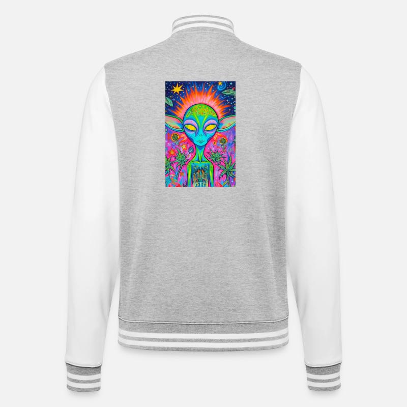 Psychedelischer Alien Neon Garten - College-Sweatjacke - Grau meliert/Weiß