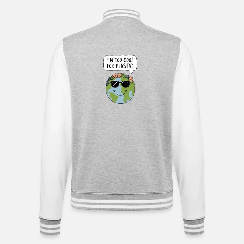 Too Cool for Plastic - College-Sweatjacke - Grau meliert/Weiß