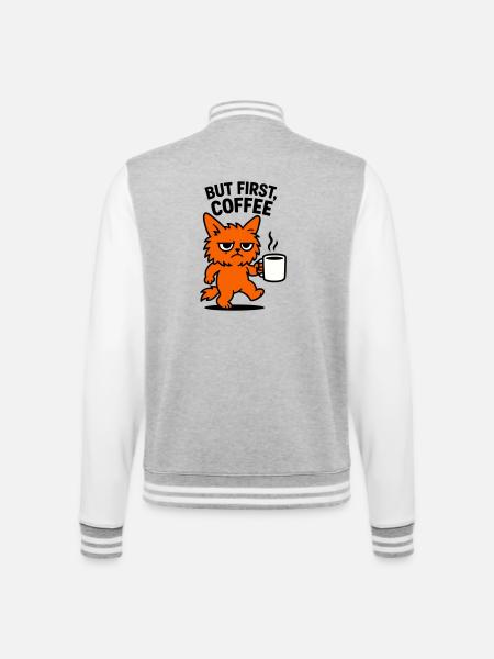 But first coffee cat - College-Sweatjacke - Grau meliert/Weiß
