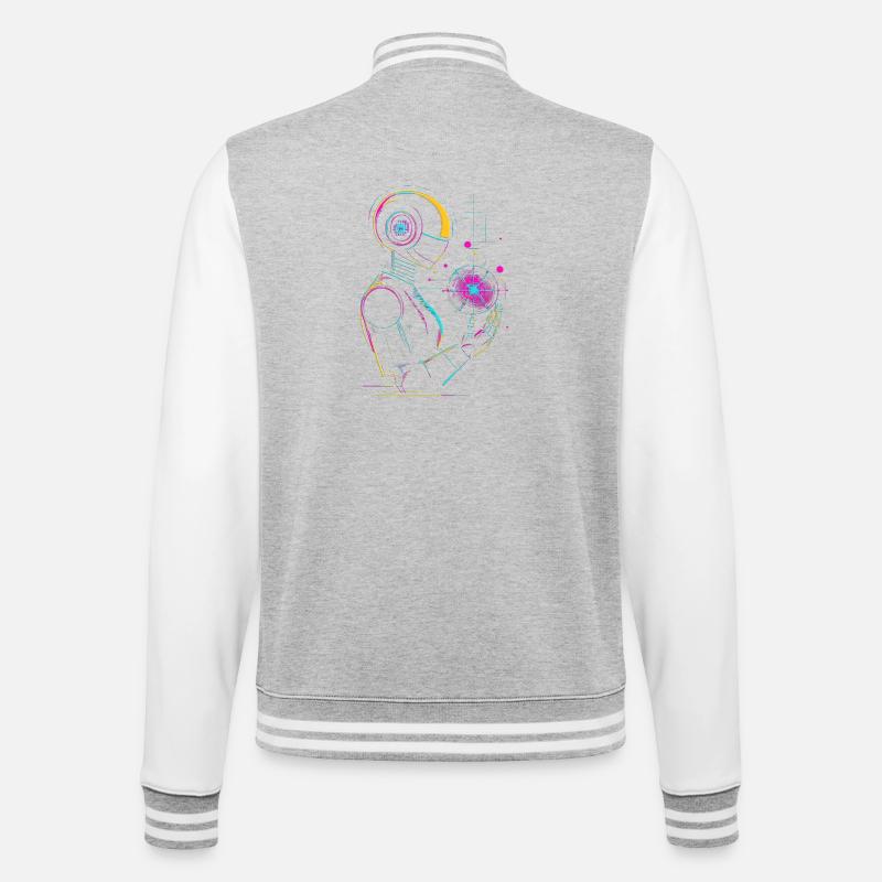 Futuristic robot with neon look - College Sweat Jacket - heather grey/white