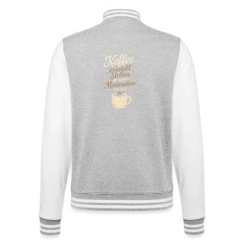Motivierender Kaffeetext mit Tassenmotif - College-Sweatjacke - Grau meliert/Weiß - Hinten - Marisol (170cm)