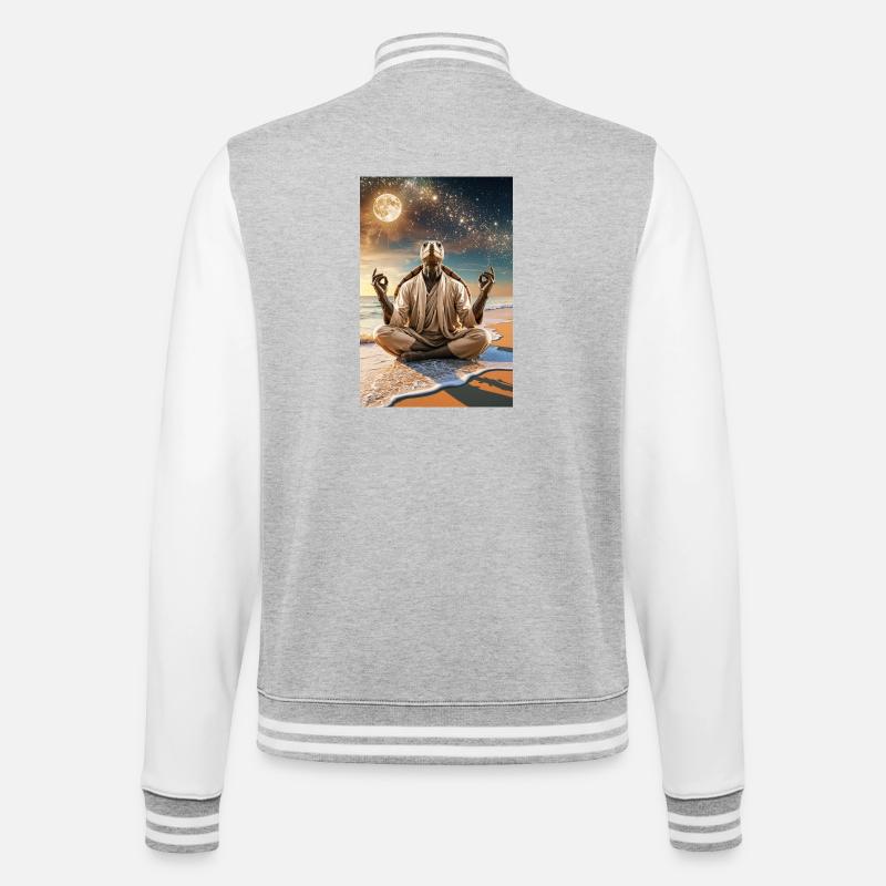 Humanoid Turtle Meditating Under the Moon - College Sweat Jacket - heather grey/white