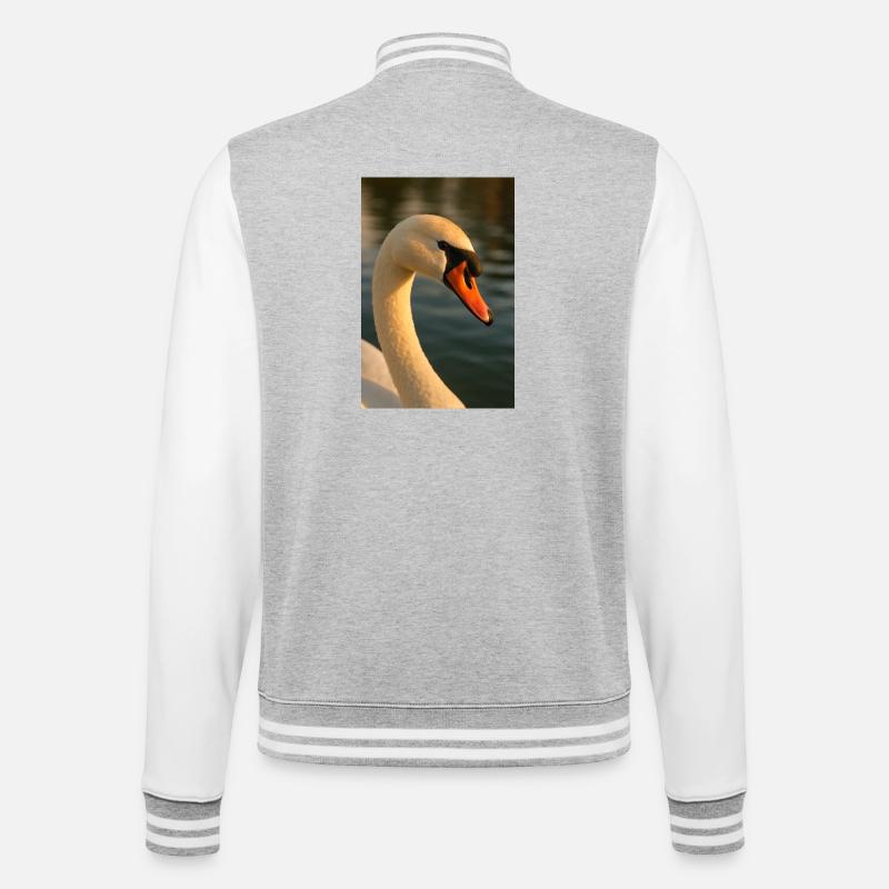Vogel - Schwan - College-Sweatjacke - Grau meliert/Weiß