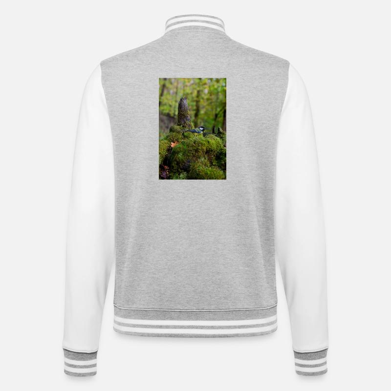 Moosiger Waldvogel In Ruhiger Lichtung - College-Sweatjacke - Grau meliert/Weiß