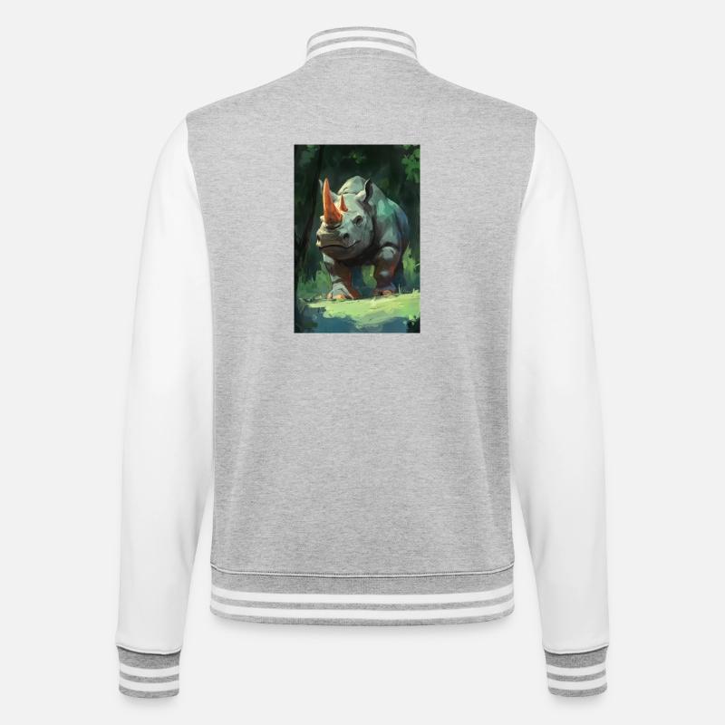 Illustration eines Nashorns - College-Sweatjacke - Grau meliert/Weiß