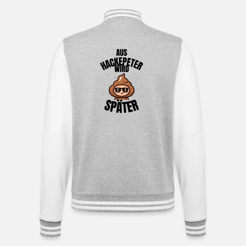 Hackepeter wird später – Fun Cartoon - College-Sweatjacke - Grau meliert/Weiß