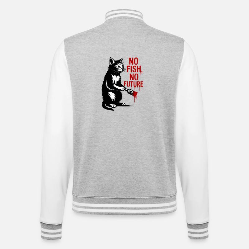 No Fish No Future Cat Graffiti - College Sweat Jacket - heather grey/white