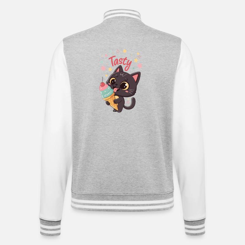 Chat gourmand et crème glacée - Veste Teddy - gris chiné / blanc