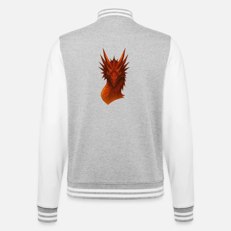 Flammender Lowpoly Drache - College-Sweatjacke - Grau meliert/Weiß