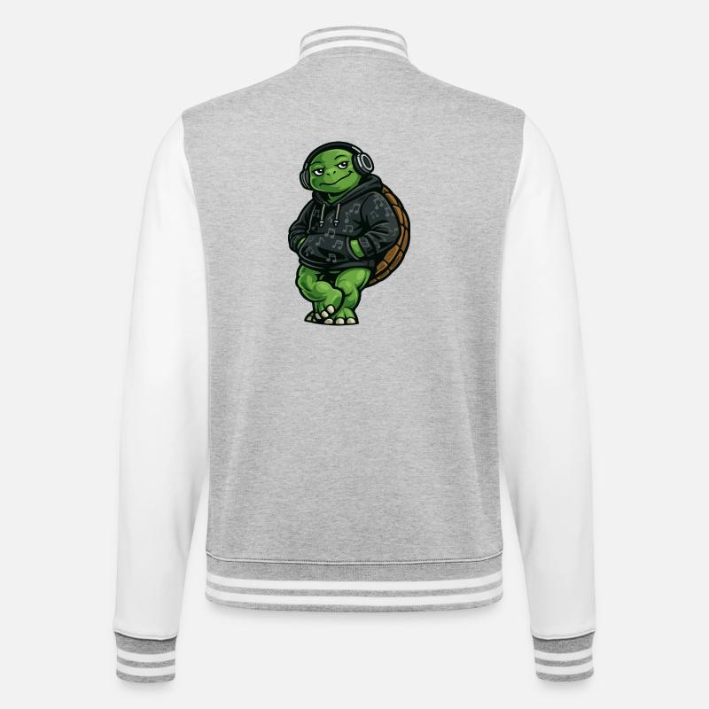 Sweat à capuche DJ Groovy Turtle - Veste Teddy - gris chiné / blanc