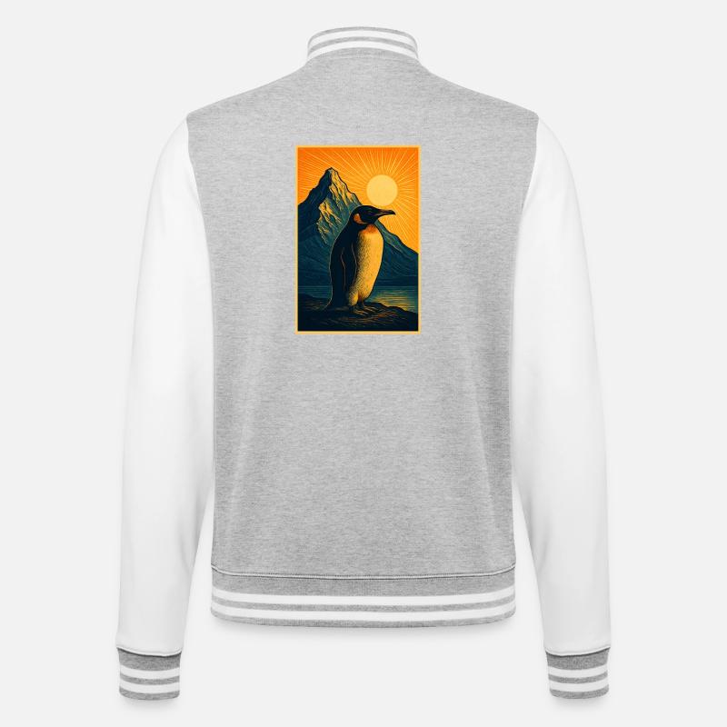 Northern Lights penguin at sunset - College Sweat Jacket - heather grey/white
