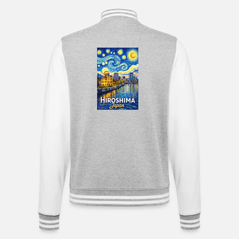 Hiroshima, Japan - College-Sweatjacke - Grau meliert/Weiß