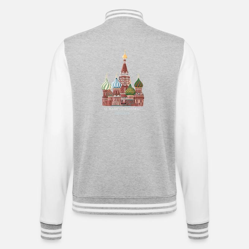 Moscow, Hand-drawn St. Basil's Cathedral - College Sweat Jacket - heather grey/white