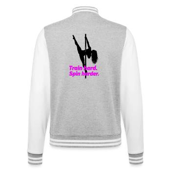 Pole Dance Silhouette – Train Hard Spin Harder - College Sweat Jacket - heather grey/white - Back - Marisol (170cm)