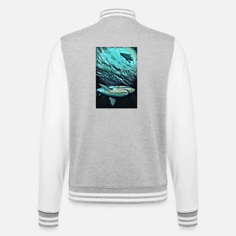 Turquoise Underwater Shark Dynamics - College Sweat Jacket - heather grey/white