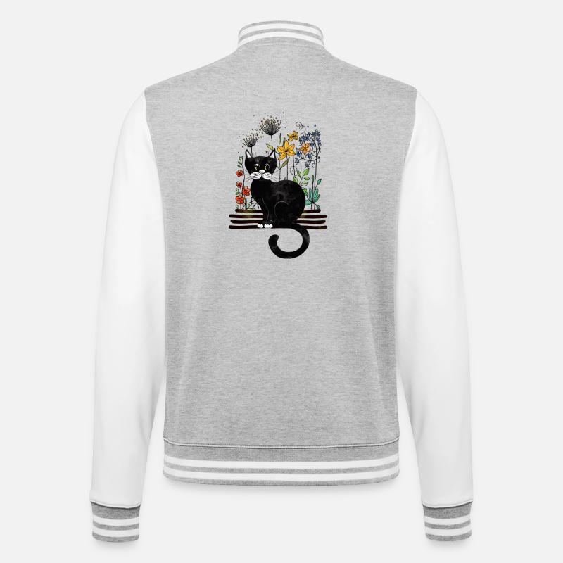 Katze - College-Sweatjacke - Grau meliert/Weiß
