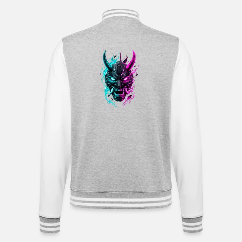 Masque Cyber Oni Néon - Veste Teddy - gris chiné / blanc