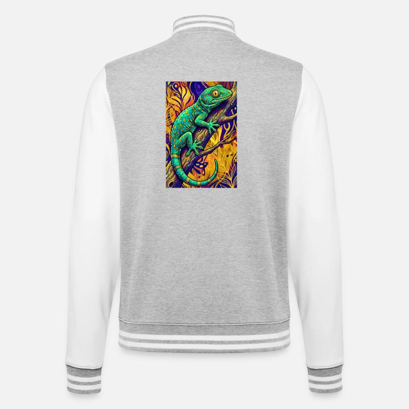 Gecko - College-Sweatjacke - Grau meliert/Weiß