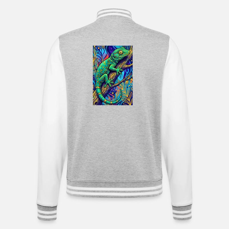Gecko - College-Sweatjacke - Grau meliert/Weiß