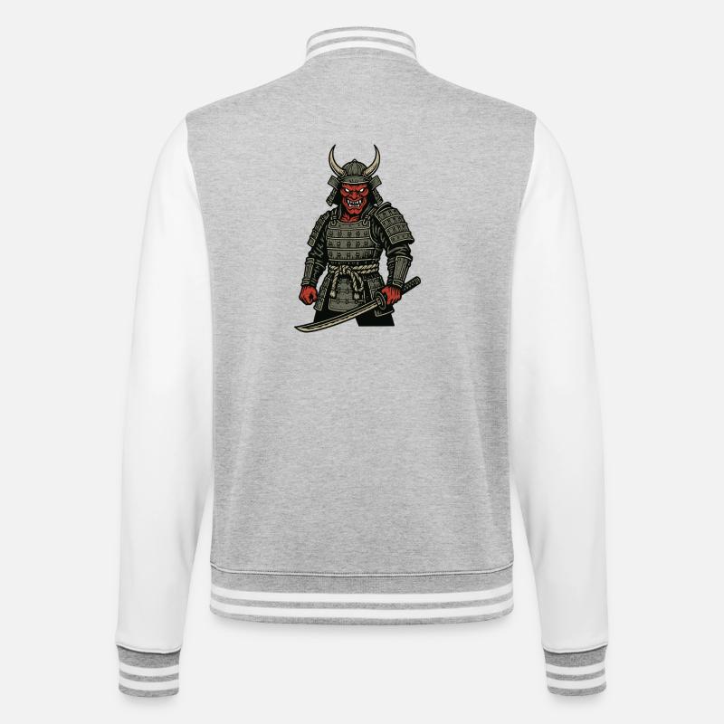 Oni Samurai - Dämonischer Krieger - College-Sweatjacke - Grau meliert/Weiß