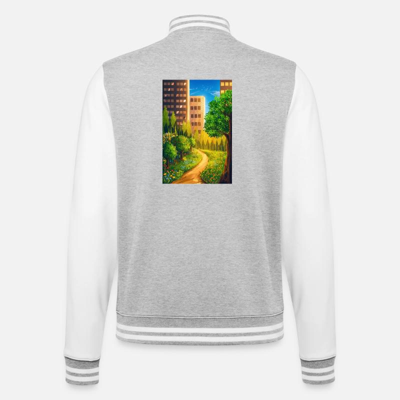 Green route between skyscrapers - College Sweat Jacket - heather grey/white