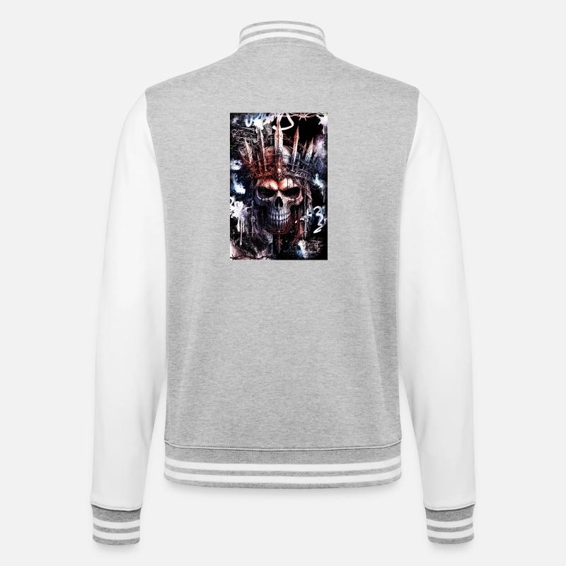 Dunkler gotischer Stadtschädel / Schädel - College-Sweatjacke - Grau meliert/Weiß