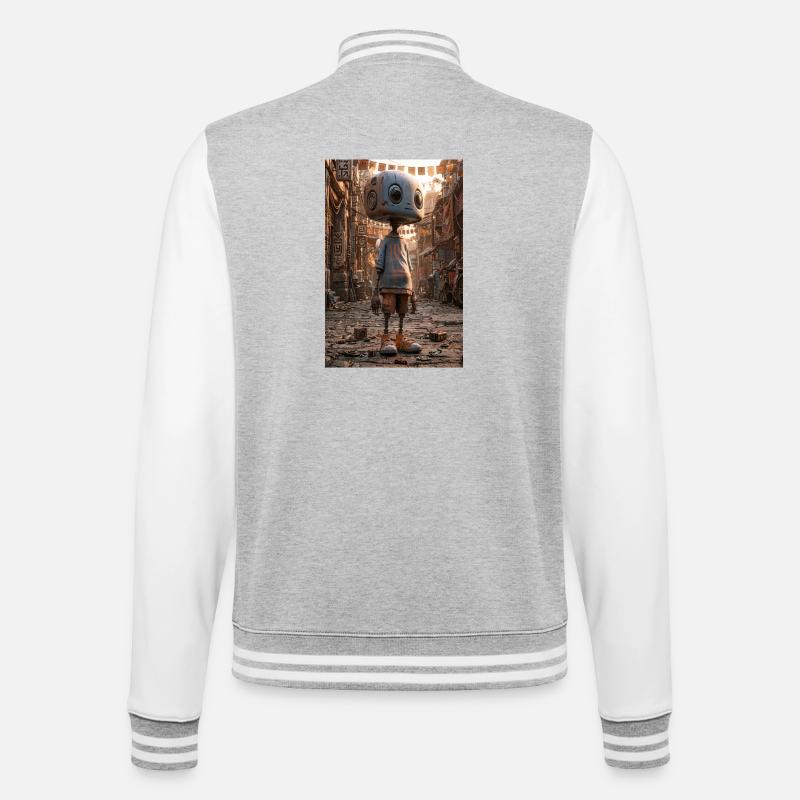 Rusty Robot in Neon Bazaar - College Sweat Jacket - heather grey/white