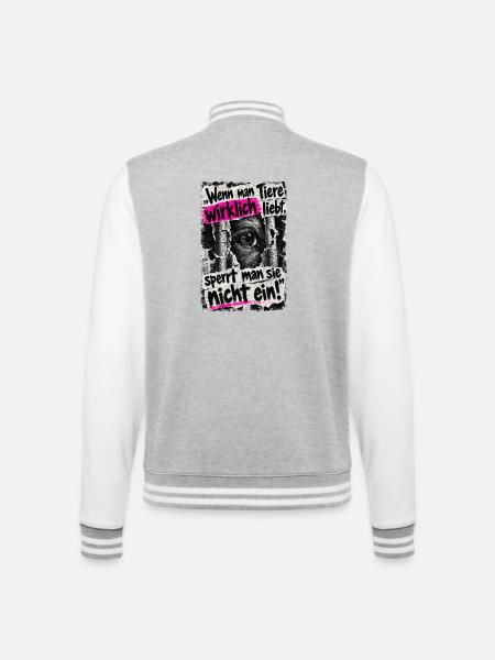 Tiere nicht einsperren - College-Sweatjacke - Grau meliert/Weiß