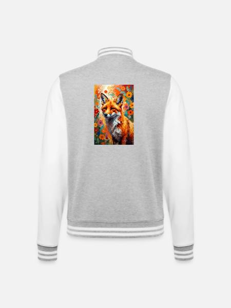 Fox flowers abstract fox lover gift - College Sweat Jacket - heather grey/white