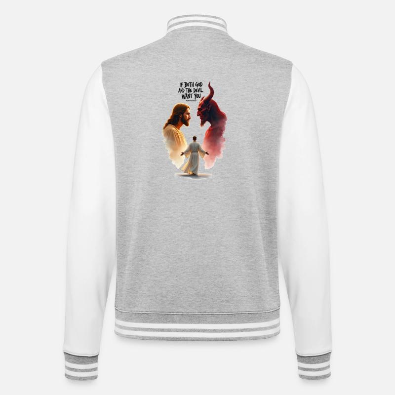 God's Choice Between Good and Evil - College Sweat Jacket - heather grey/white