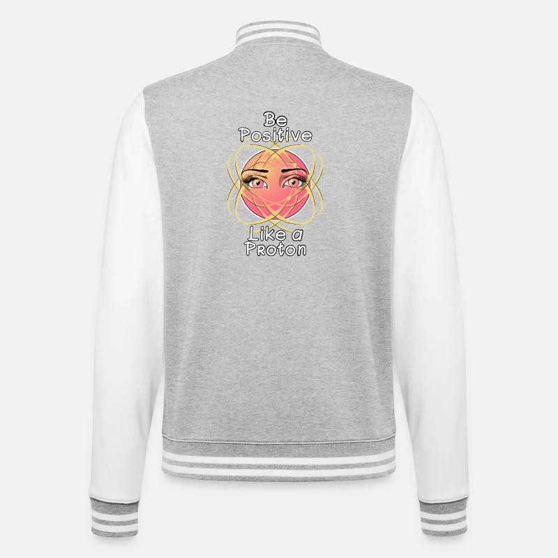 Sei positiv wie ein Proton - College-Sweatjacke - Grau meliert/Weiß