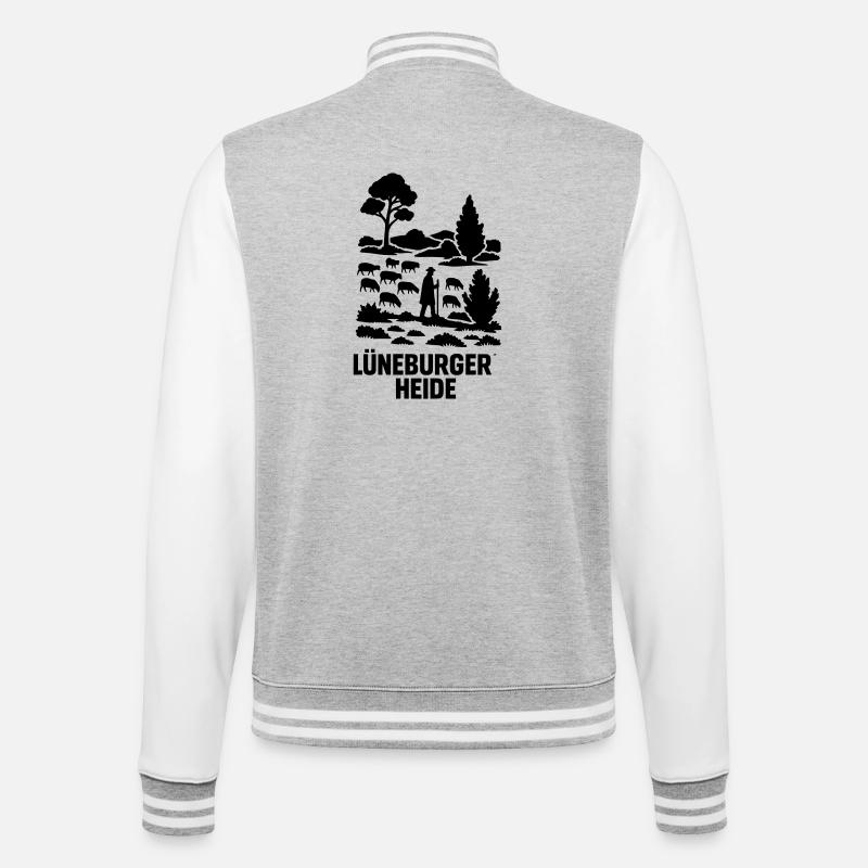 Lüneburger Heide Schäfer Heidschnucken Idylle - College-Sweatjacke - Grau meliert/Weiß