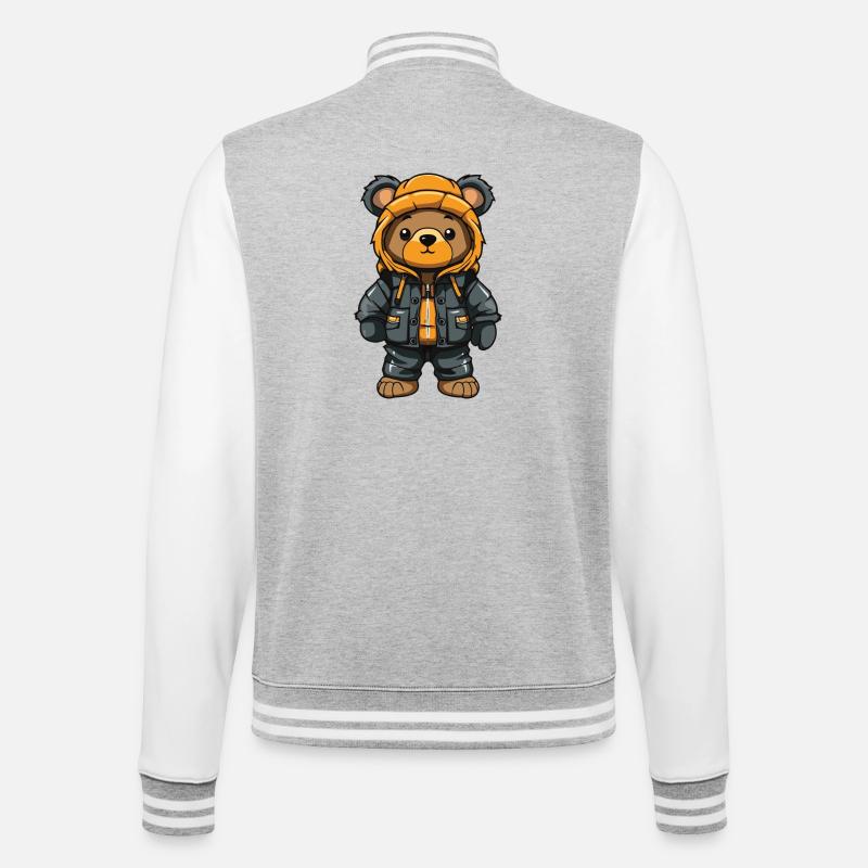 Bär Winter Comic Niedlich - College-Sweatjacke - Grau meliert/Weiß