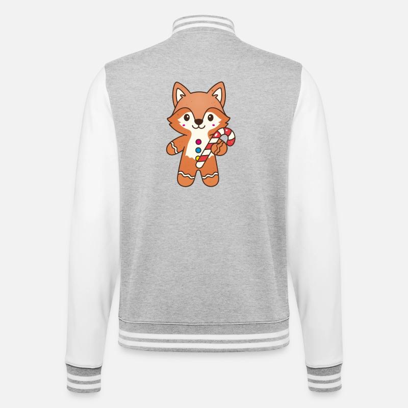 Cute Gingerbread Fox with Candy Cane - College Sweat Jacket - heather grey/white