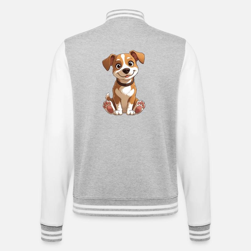 Dessin animé du chiot joyeux - Veste Teddy - gris chiné / blanc