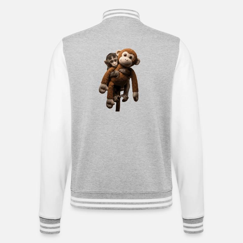 Punch der virale Affe mit Stofftier - College-Sweatjacke - Grau meliert/Weiß
