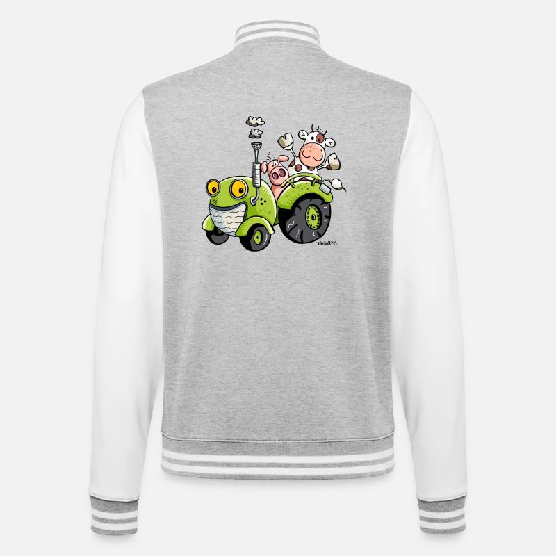 Tiere auf Traktor - College-Sweatjacke - Grau meliert/Weiß