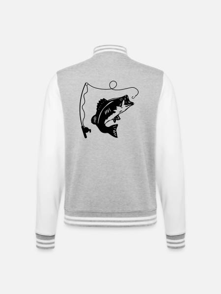 Fishing rod and fish - College Sweat Jacket - heather grey/white