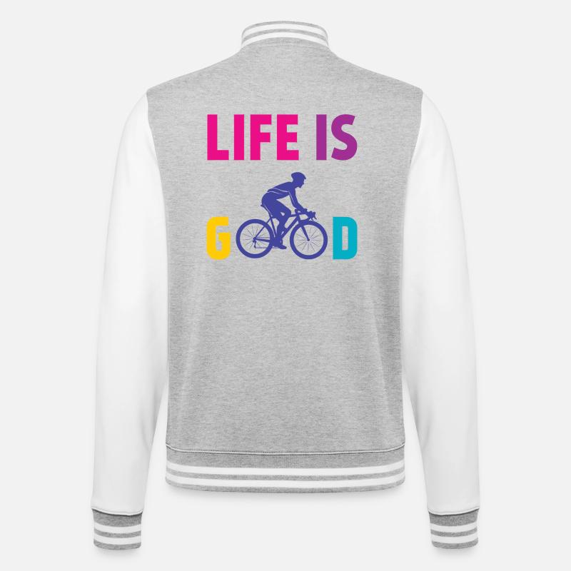 Radfahren - Das Leben ist gut - College-Sweatjacke - Grau meliert/Weiß