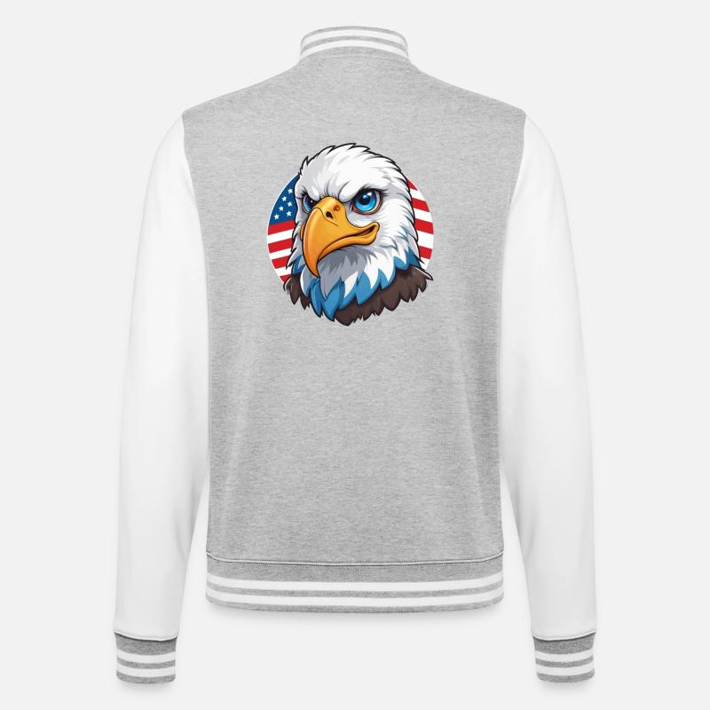 USA Flag Eaglehead Bald Eagle - College Sweat Jacket - heather grey/white