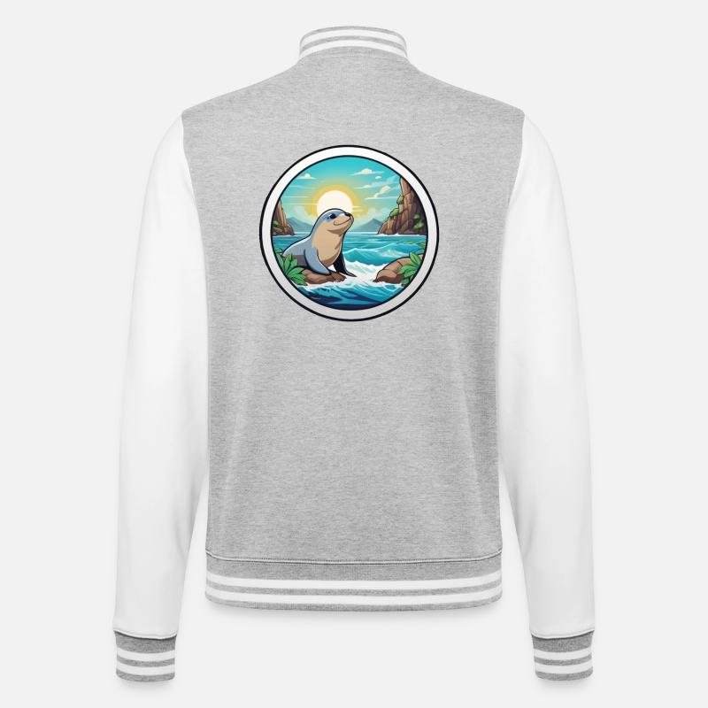 Petit phoque sur la côte - Veste Teddy - gris chiné / blanc