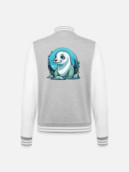 Junge Robbe auf Entdeckertour - College-Sweatjacke - Grau meliert/Weiß